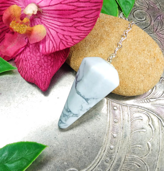 White Howlite Crystal Hexagon Pendulum - Spirit and Stardust