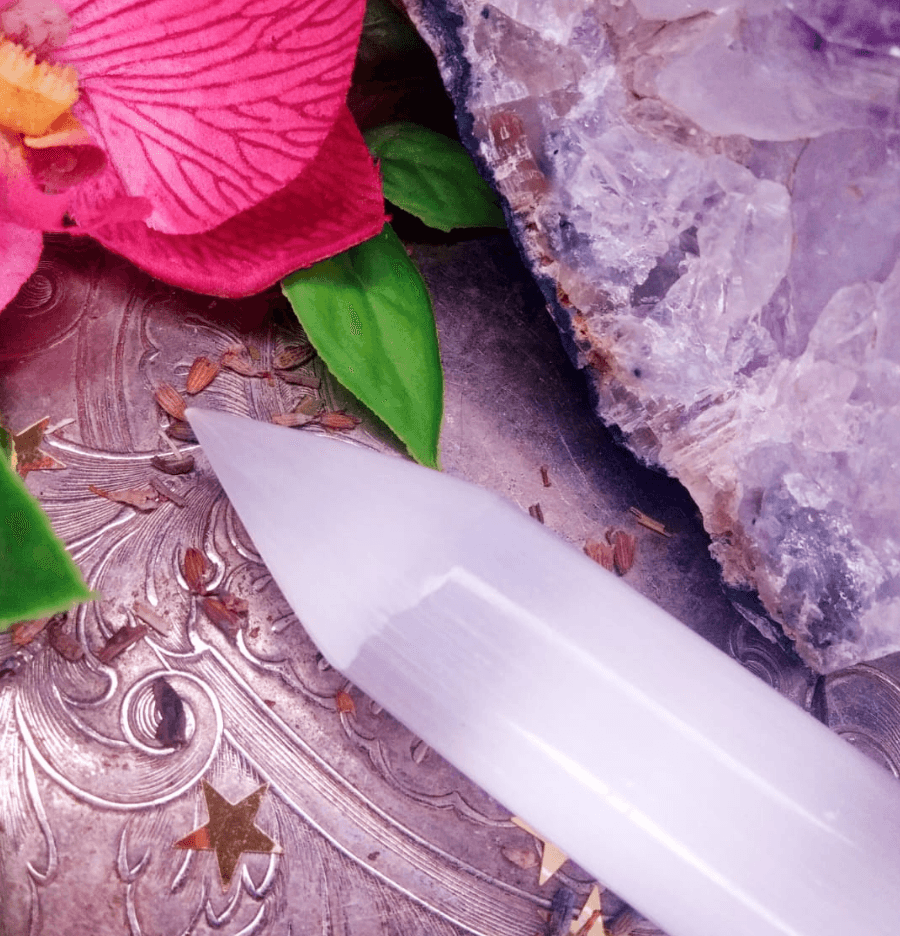 Large Polished White Selenite Crystal Pencil Wand - Spirit and Stardust