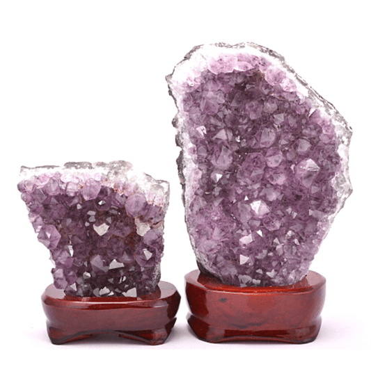 Amethyst Cluster on Wooden Base - Spirit and Stardust