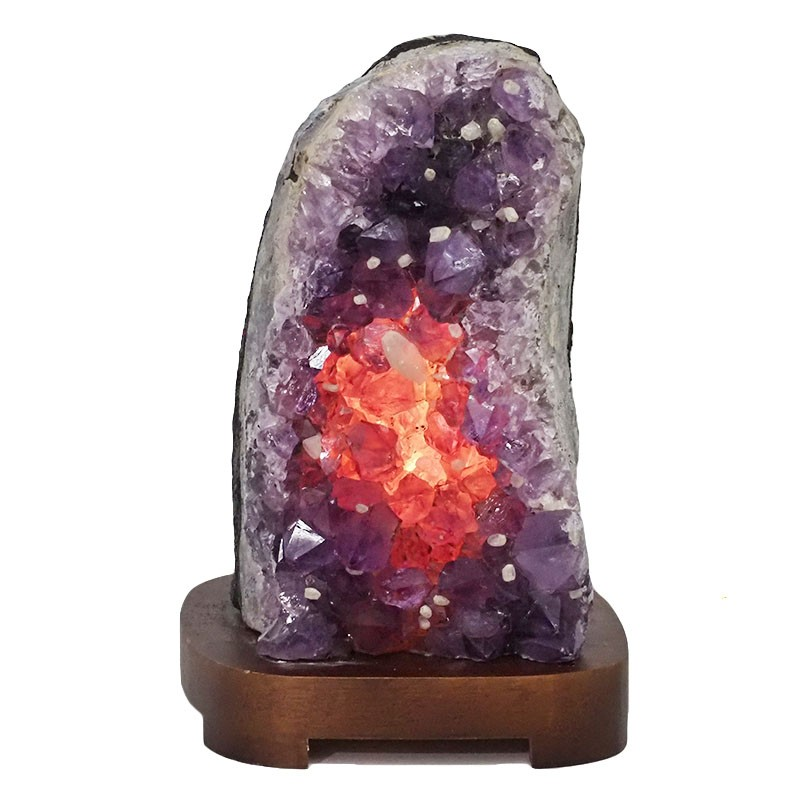 Amethyst Cluster Lamp on Wooden Base