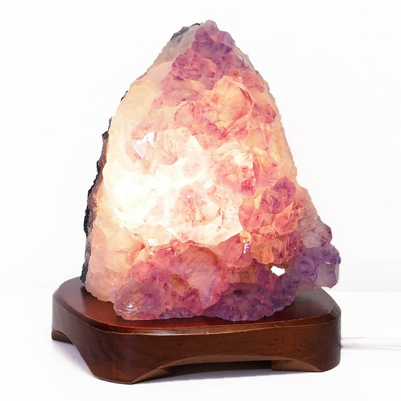 Amethyst Cluster Lamp on Wooden Base