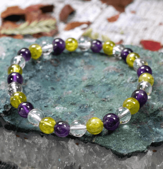 Amethyst, Citrine and Clear Quartz Bracelet For Money Manifestation (6mm Beads) - Spirit and Stardust