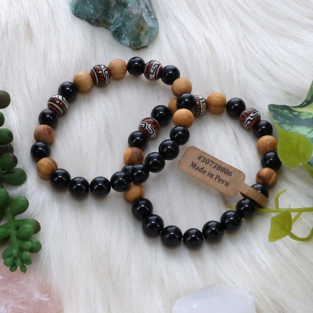 Palo Santo and Black Tourmaline Crystal Bracelet (8mm)