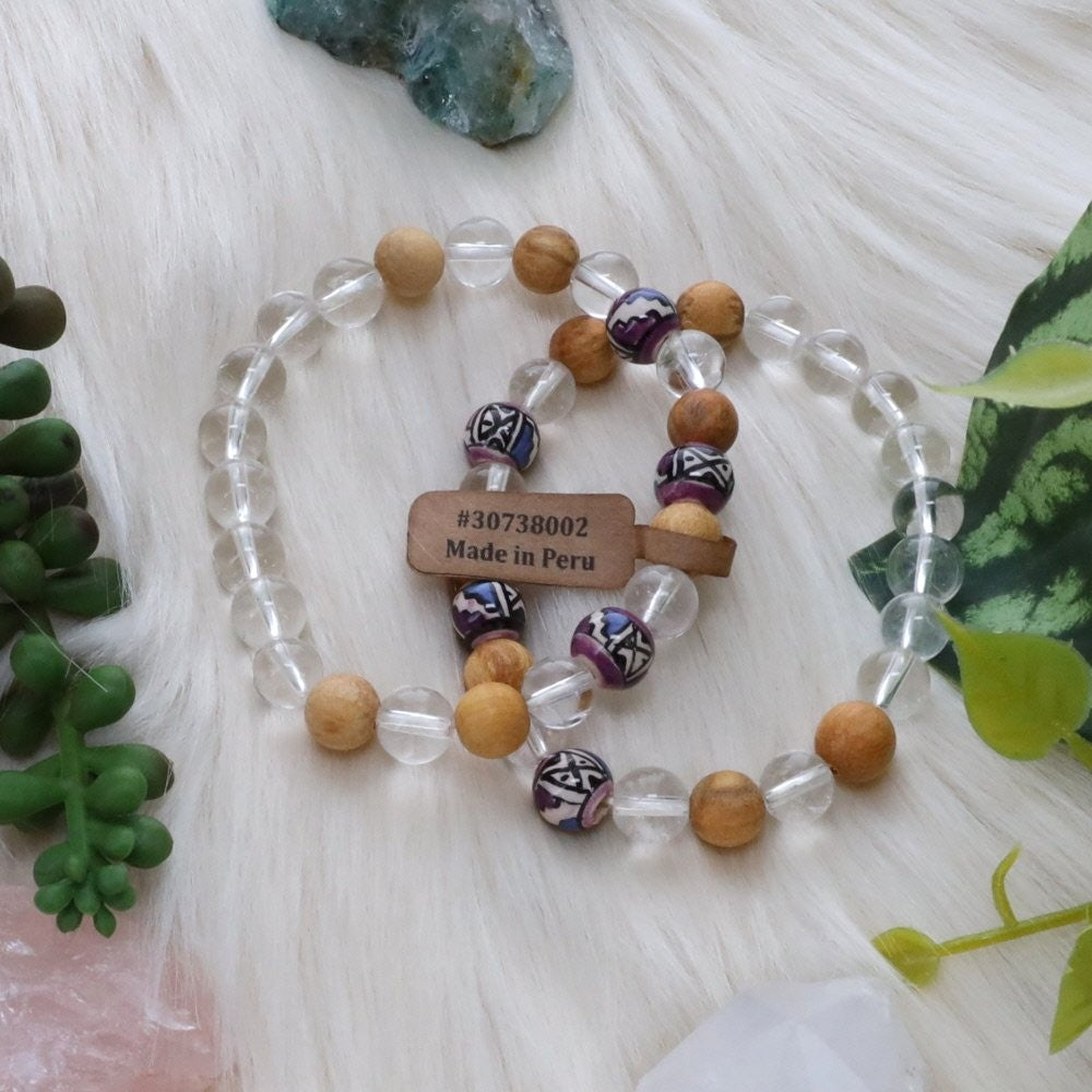 Palo Santo and Clear Quartz Crystal Bracelet (8mm)