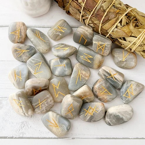 Black Moonstone Crystal Runes