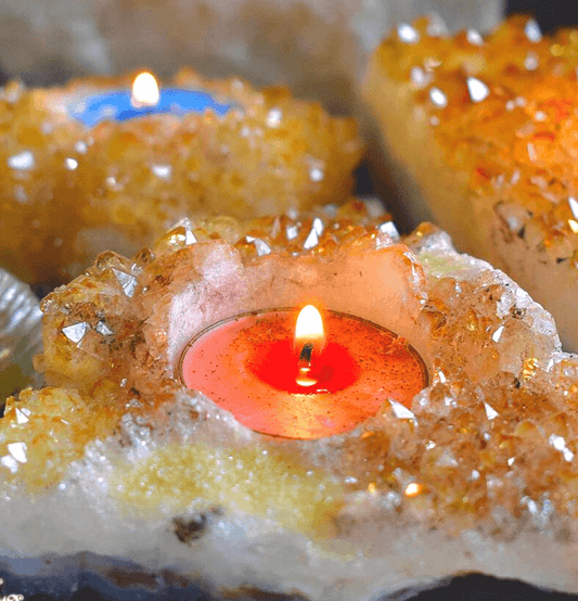 Citrine Druze Crystal Candle Holder (Raw) - Spirit and Stardust