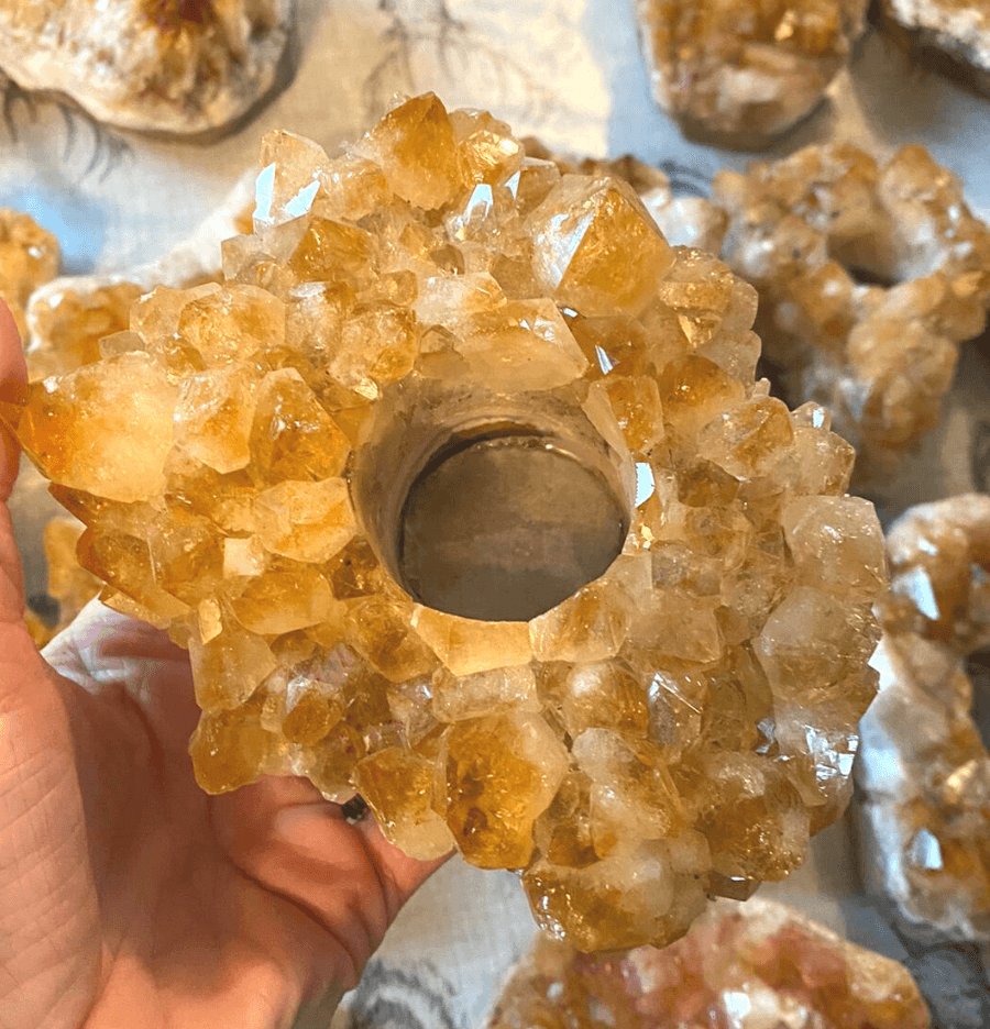 Citrine Druze Crystal Candle Holder (Raw) - Spirit and Stardust