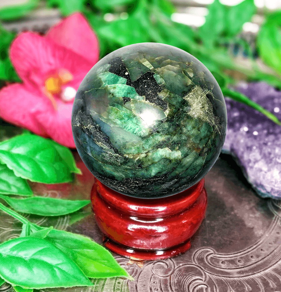 Emerald Crystal Sphere - Spirit and Stardust