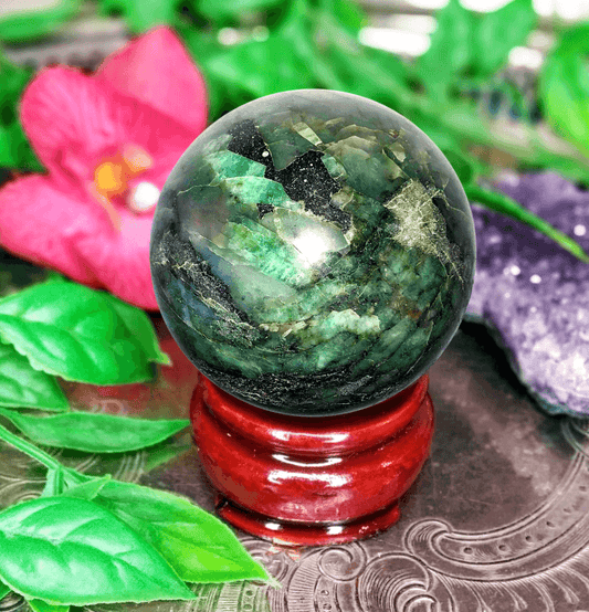 Emerald Crystal Sphere - Spirit and Stardust