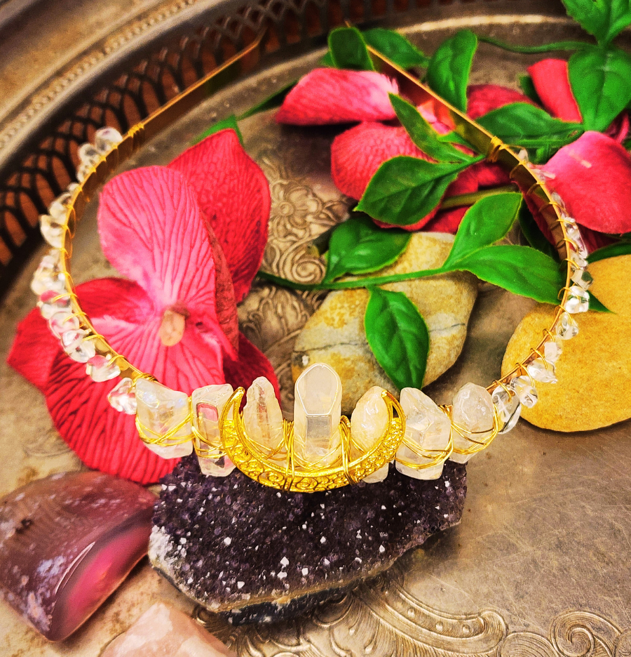 Goddess Crown - Clear Quartz & Gold Crescent Moon