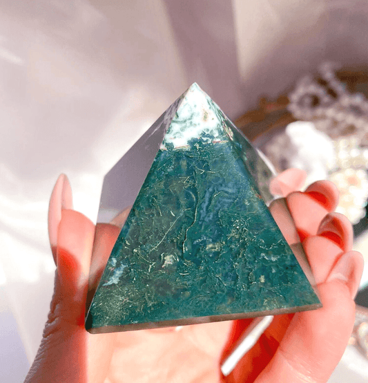 Moss Agate Crystal Pyramid - Spirit and Stardust