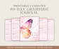 90-Day Gratitude Journal with Daily Quotes - Digital Download