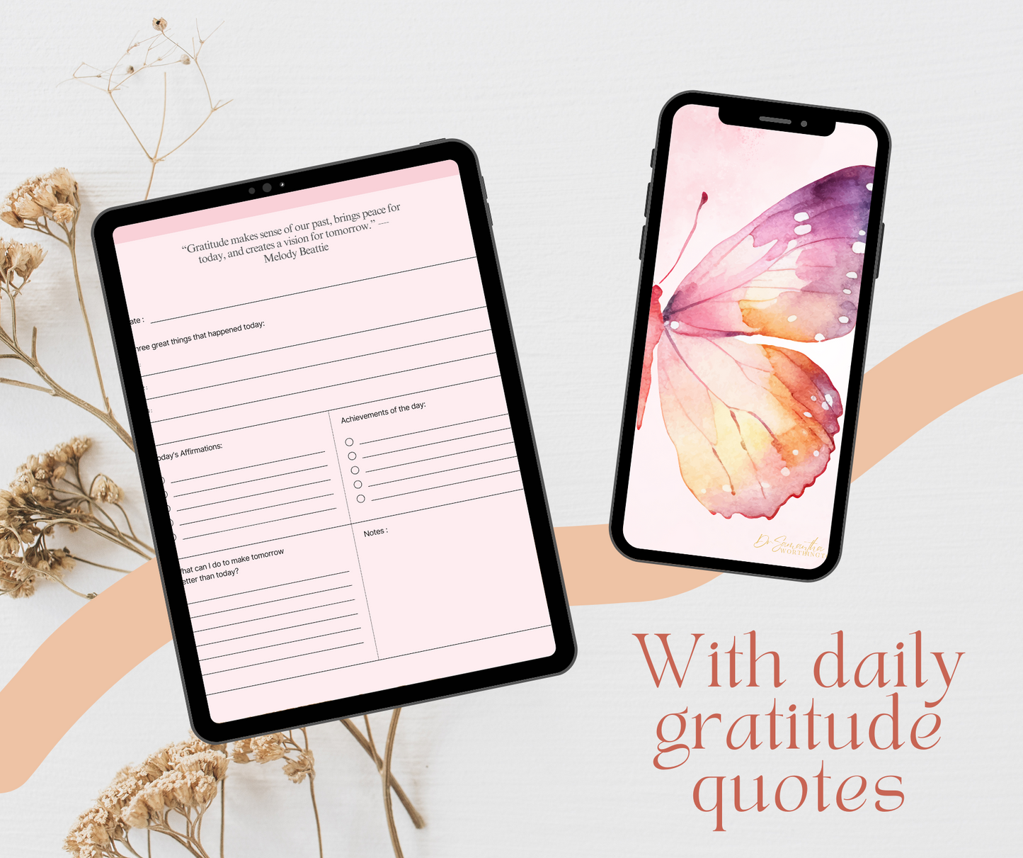 90-Day Gratitude Journal with Daily Quotes - Digital Download