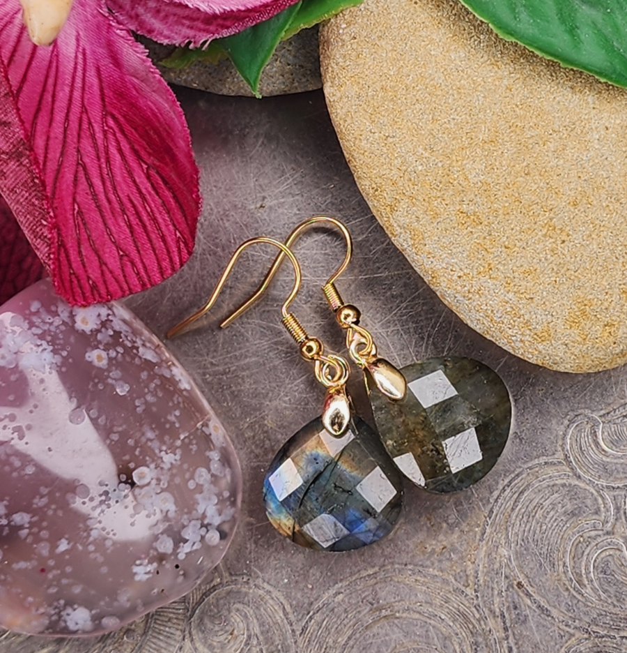 Labradorite Copper Teardrop Earrings