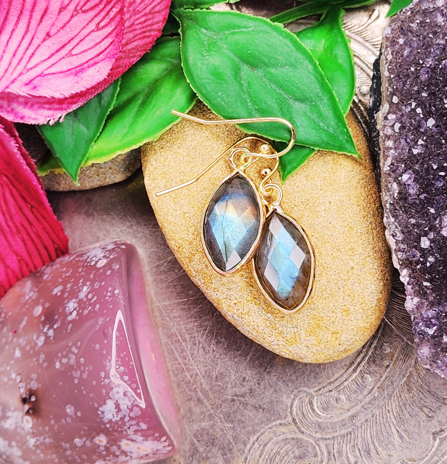 Labradorite Copper Encased Oval Earrings