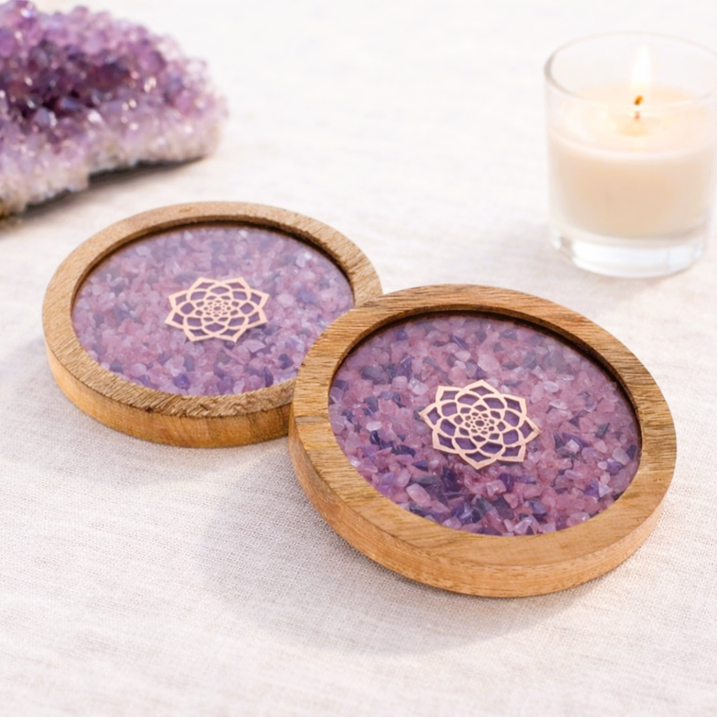Amethyst and Rose Quartz Coasters (10cm) (Pack of 2)