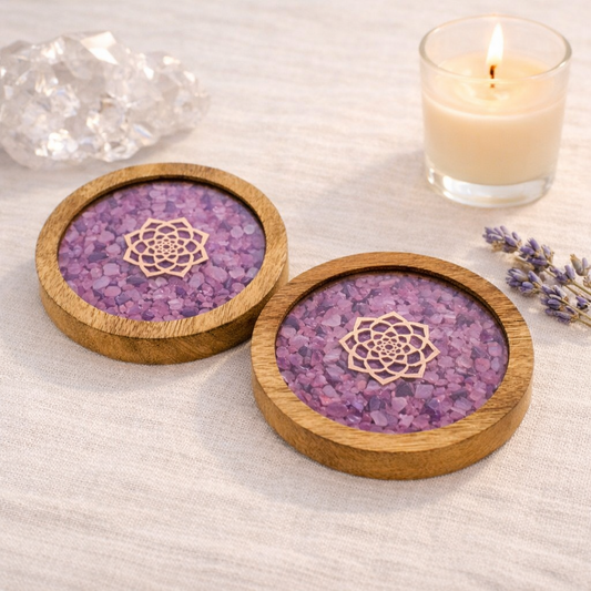 Amethyst and Rose Quartz Coasters (10cm) (Pack of 2)