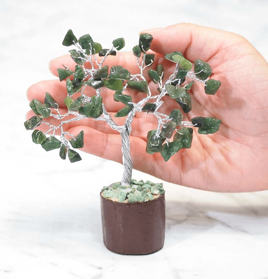 Green Aventurine Mini Gemstone Tree With Timber Base - Spirit and Stardust