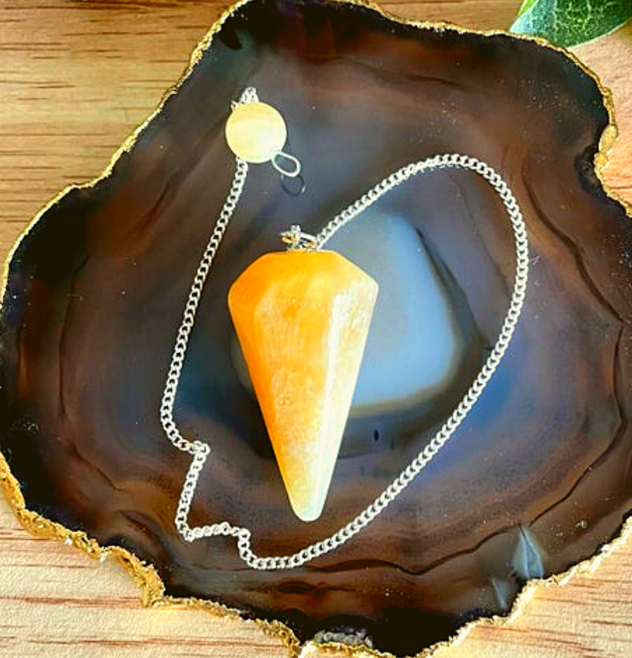 Orange Calcite Hexagon Pendulum