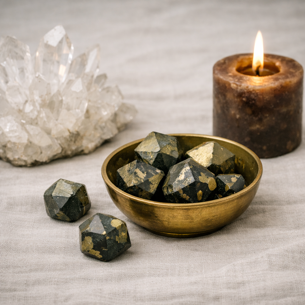 Pyrite with Black Magnetite Octagon 