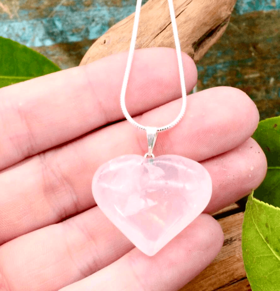 Rose Quartz Crystal Heart Pendant - Spirit and Stardust