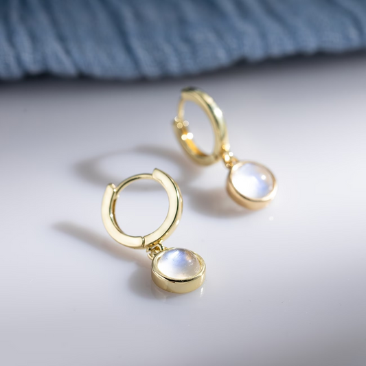Round Moonstone 18K Gold Plated Drop Earrings