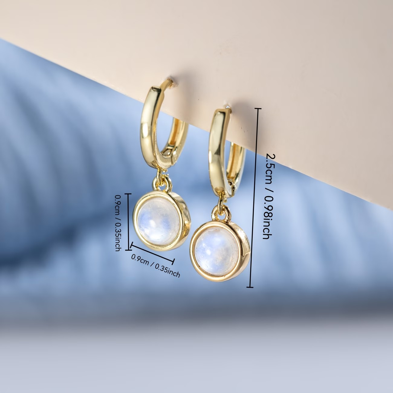 Round Moonstone 18K Gold Plated Drop Earrings