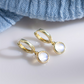 Round Moonstone 18K Gold Plated Drop Earrings