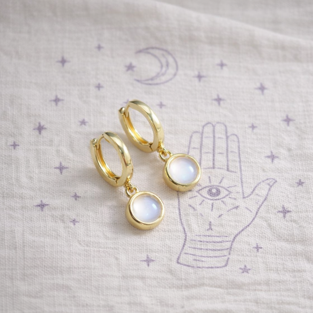 Round Moonstone 18K Gold Plated Drop Earrings