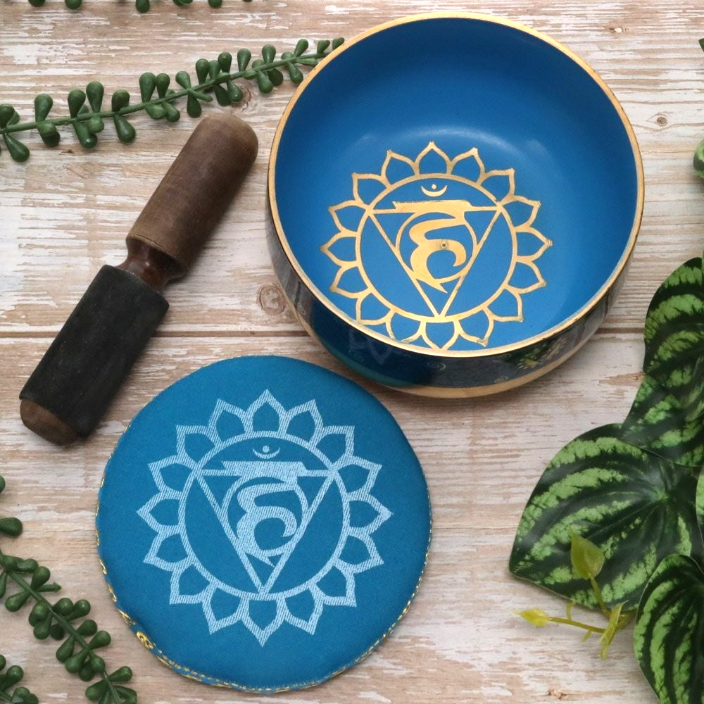 Brass Singing Bowl Gift Set - Blue (12.5cm)