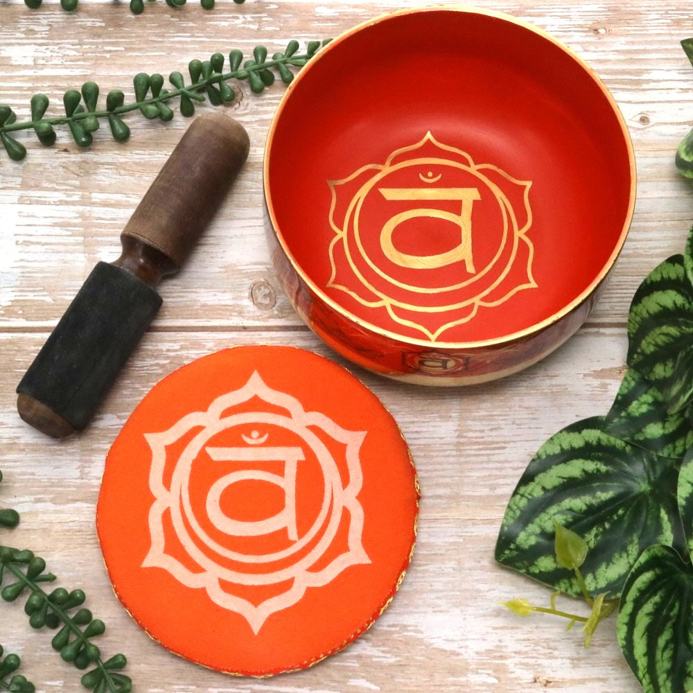 Brass Singing Bowl Gift Set - Orange (12.5cm)