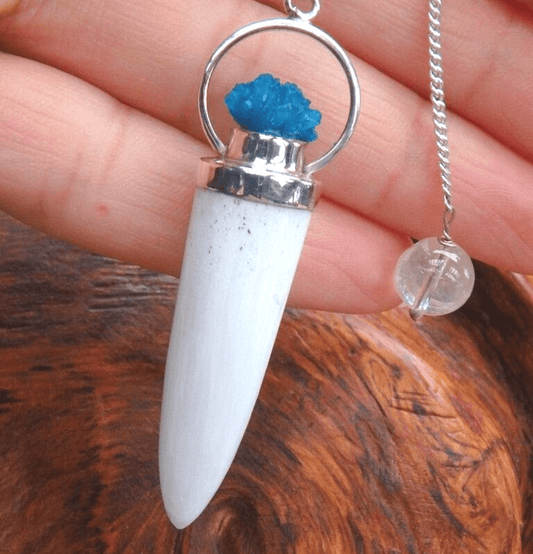 Scolecite with Cavensite Pendulum - Spirit and Stardust