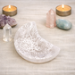 Beautifully Carved and Engraved White Selenite Crescent Moon Bowl