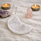 Beautifully Carved and Engraved White Selenite Crescent Moon Bowl