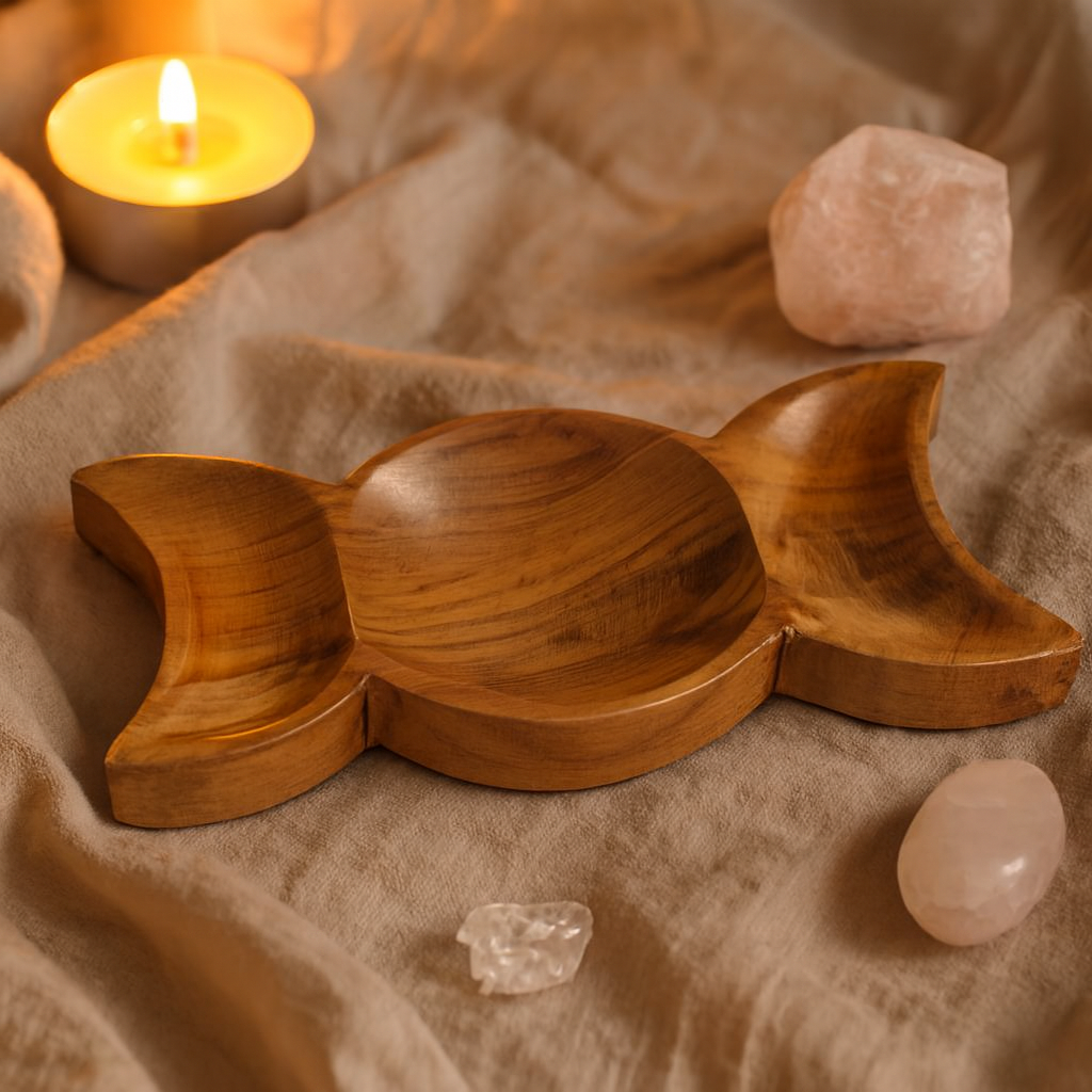 Triple Moon Teak Wood Bowl (22cm x 10cm x 2cm)