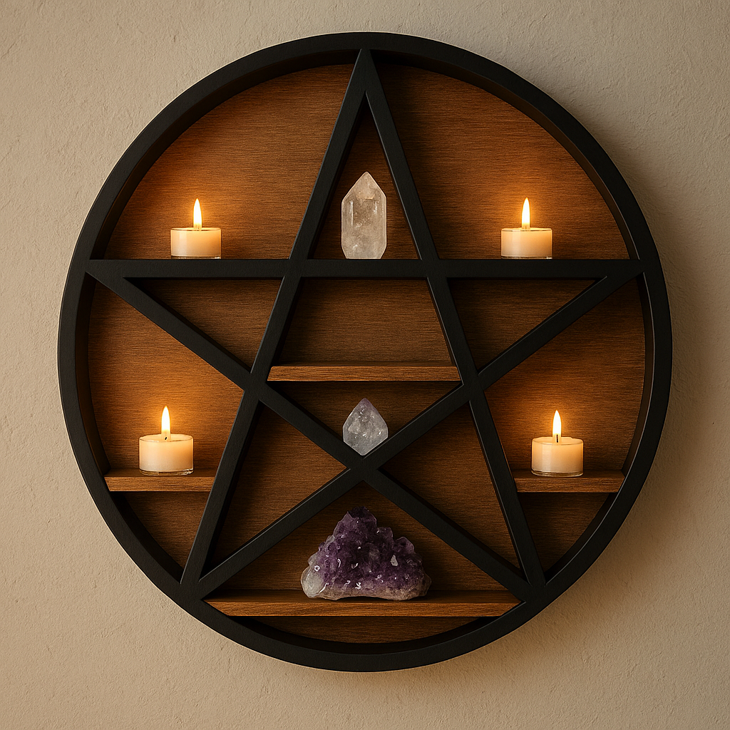 Pentacle Wooden Shelf - Black & Natural Wood (38cm)