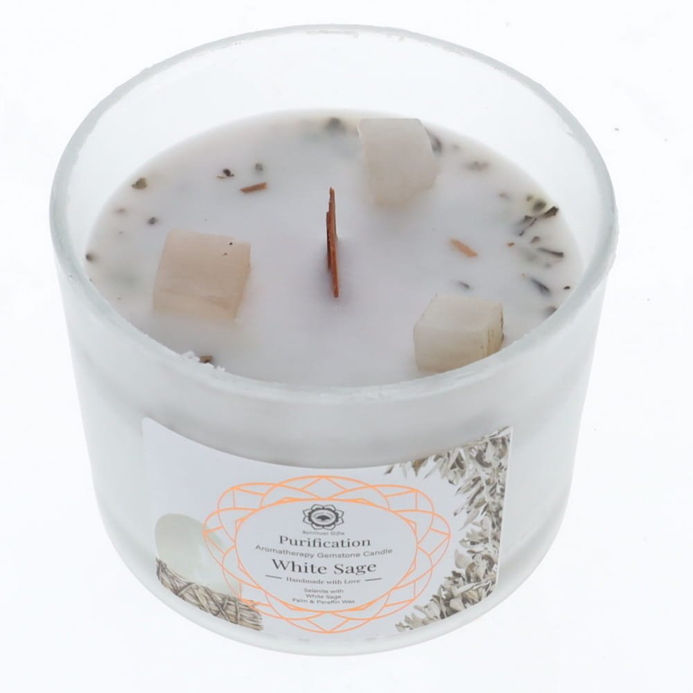 White Sage Gemstone Candle