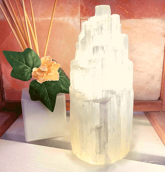 White Selenite Tower Lamp - Spirit and Stardust