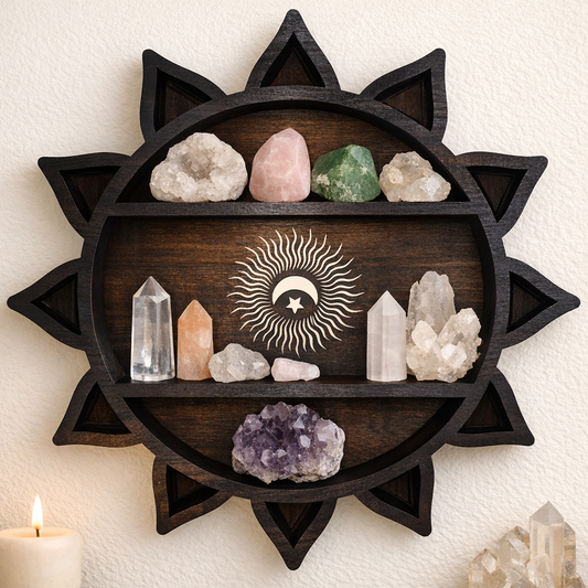 Sun & Moon Wooden Crystal Display Shelf