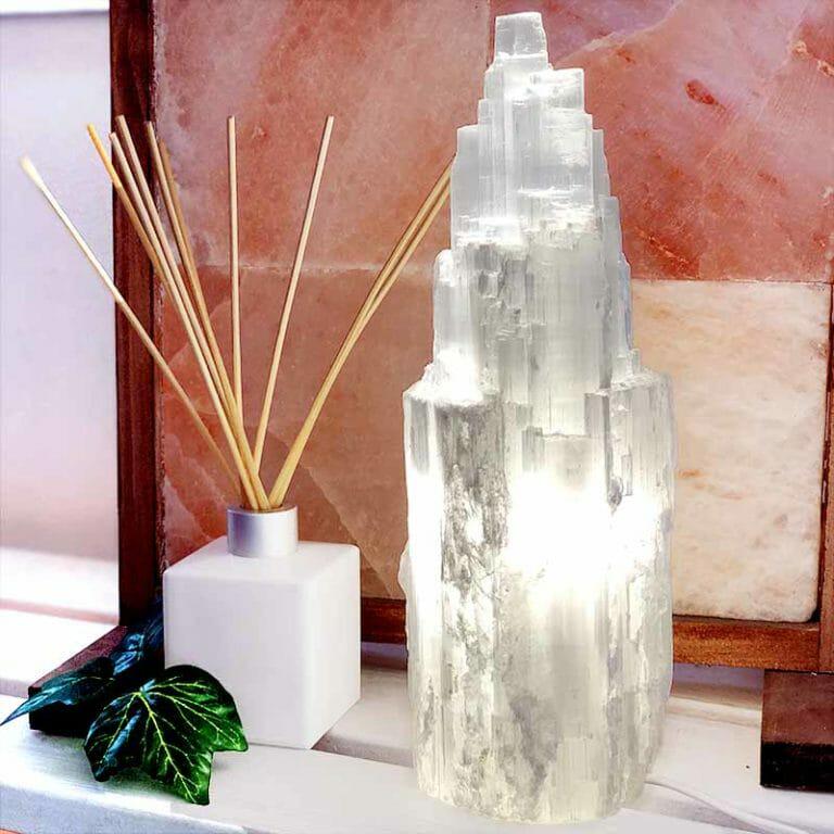 White Selenite Tower Lamp