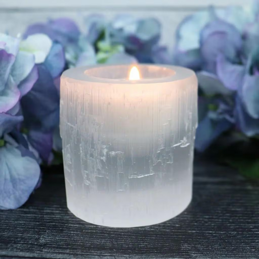 White Selenite Candle Holder