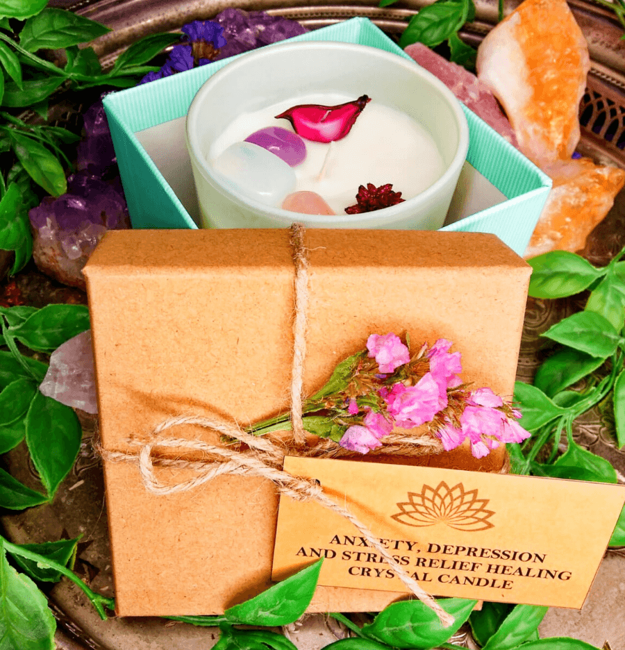 Anxiety and Stress Relief Healing Crystal Candle - Spirit and Stardust