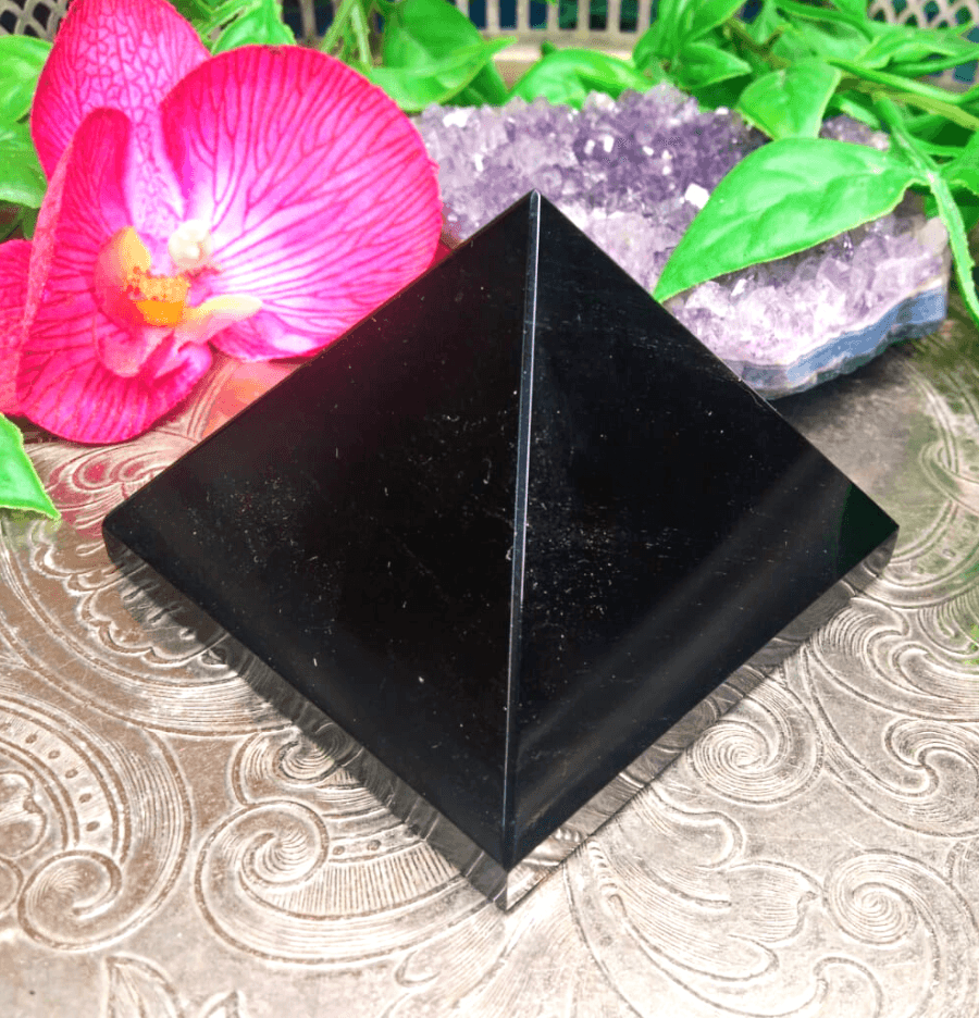 Black Obsidian Crystal Pyramid - Spirit and Stardust