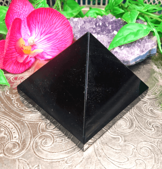 Black Obsidian Crystal Pyramid - Spirit and Stardust