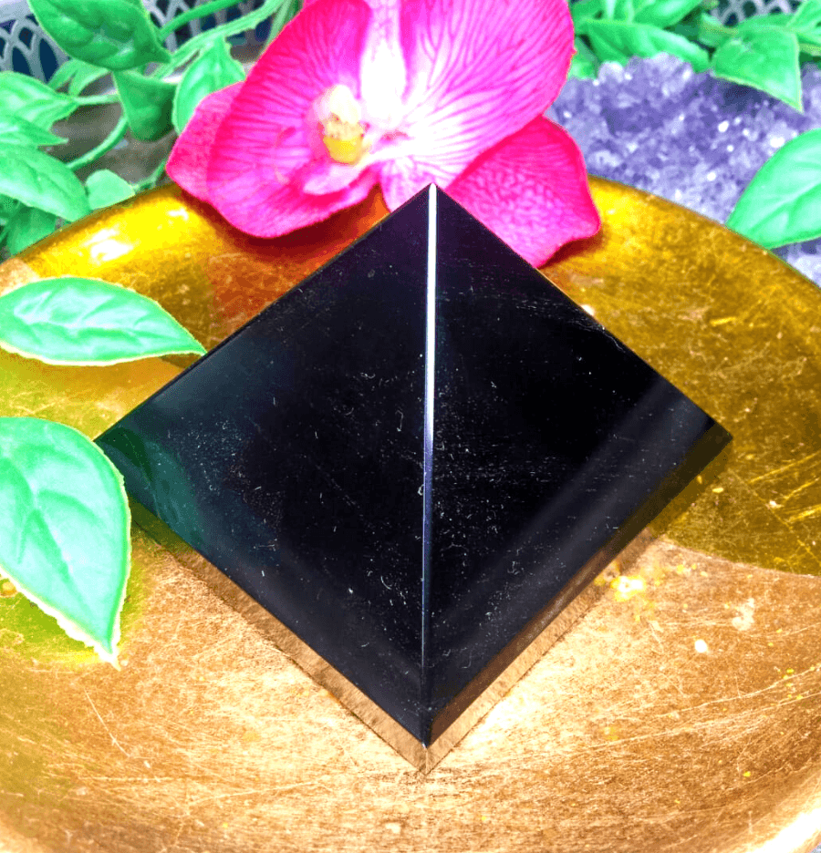 Black Obsidian Crystal Pyramid - Spirit and Stardust