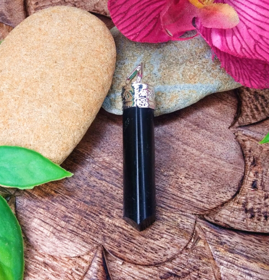 Black Tourmaline Generator Point Pendant Necklace