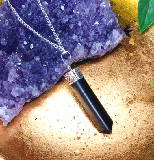 Black Tourmaline Generator Point Pendant Necklace