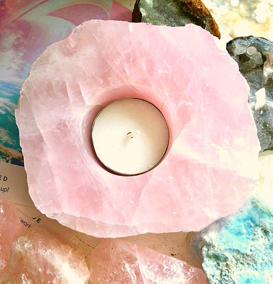 Rose Quartz Candle Holder (Polished)