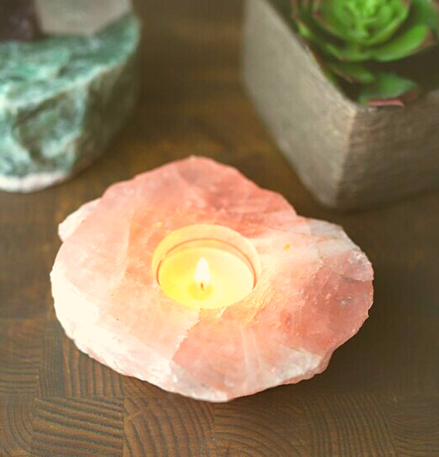 Rose Quartz Candle Holder (Polished)