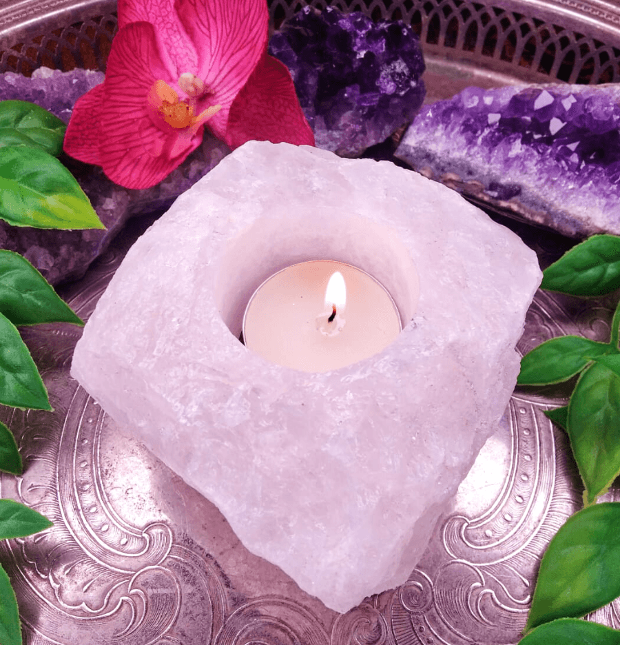 Clear Quartz Crystal Candle Holder (Raw) - Spirit and Stardust